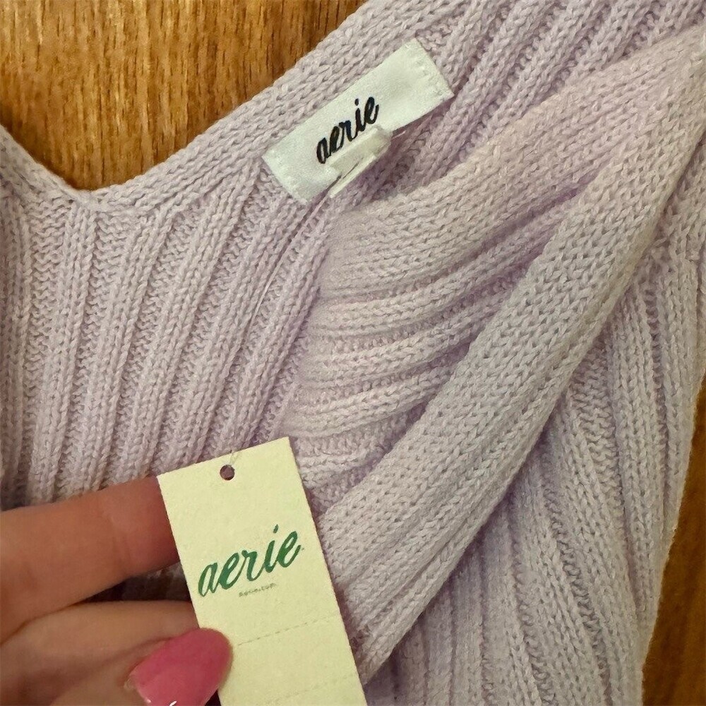 Aerie Tank Top Womens Size M Lavender Purple Ribbed Knit Cropped V-Neck New - Picture 4 of 6